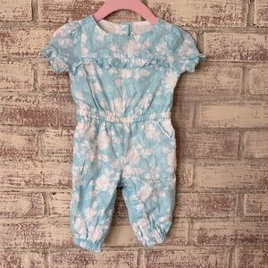 Janie and Jack Blue and White Floral Short-Sleeve Romper